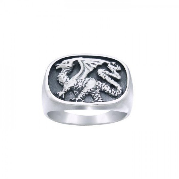 Dragon Signet Silver Ring
