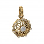 Symbole d’énergie rond Tétragramme Plaque de vermeil d’or sur pendentif en argent avec pierre précieuse