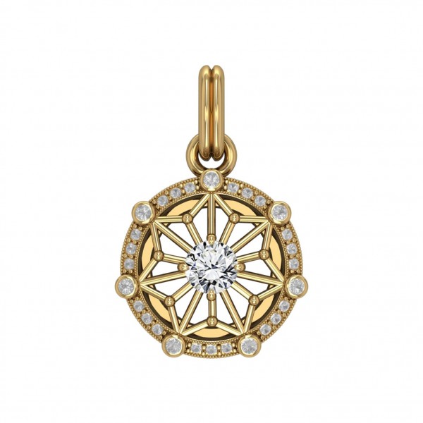 Round Tetragram Energy Symbol Gold Vermeil Plate on Silver Pendant with Gemstone