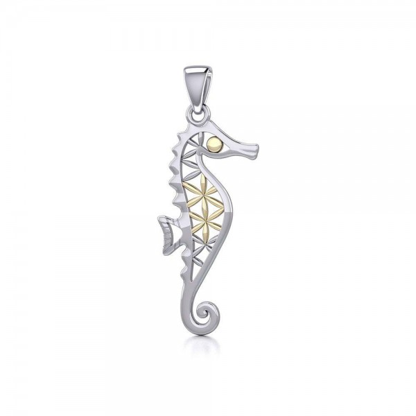Silver and Gold Flower of Life Seahorse Pendant
