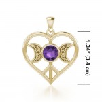 Triple Goddess Love Peace Solid Gold Pendant with Gemstone