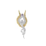 Capturé par la grâce de l’ange Phoenix ~ Pendentif de bijoux d’accent en argent et or 18 carats avec améthyste