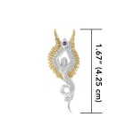 Captured by the Grace of the Angel Phoenix ~ Silver and 18K Gold Accent Jewelry Pendant with Amethyst