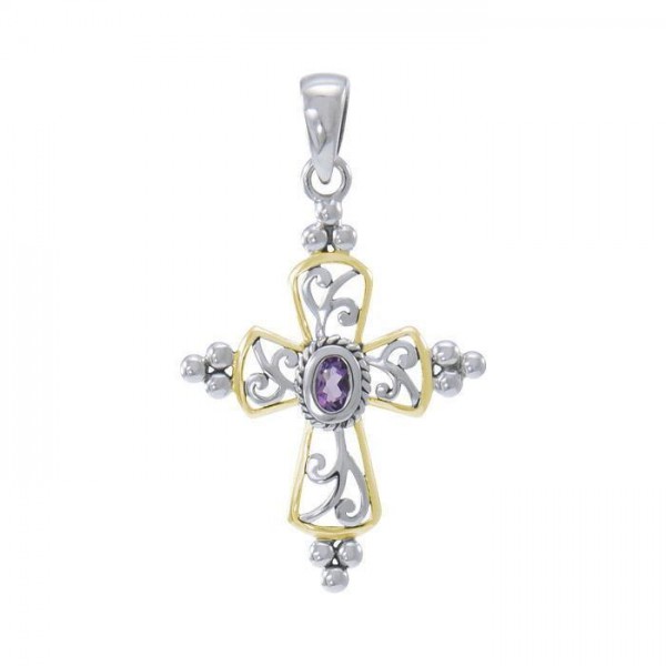 Victorian Cross Silver and 18K Gold Accent Pendant